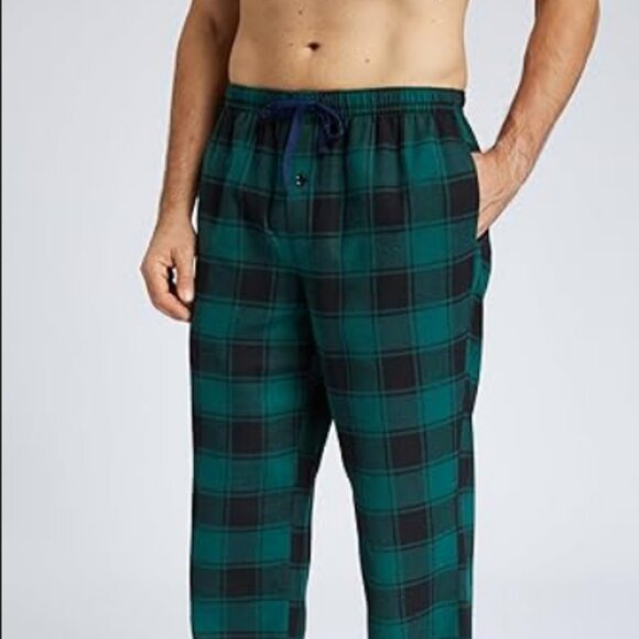 Mens Pajama Pants Flannel Cotton Plaid Sleep Lounge Size XL Pockets Button Fly - Picture 2 of 4